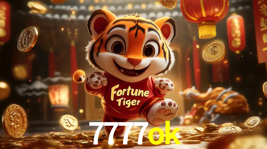 O alegre personagem do Fortune Tiger correndo sobre um caminho de moedas de ouro, simbolizando os grandes prêmios e a diversão do popular jogo de slot do 7777ok.