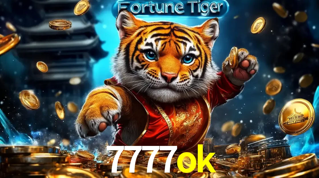 Imagem promocional do jogo de slot Fortune Tiger, com um tigre majestoso em traje tradicional cercado por uma fortuna em moedas de ouro, disponível agora no cassino 7777ok.